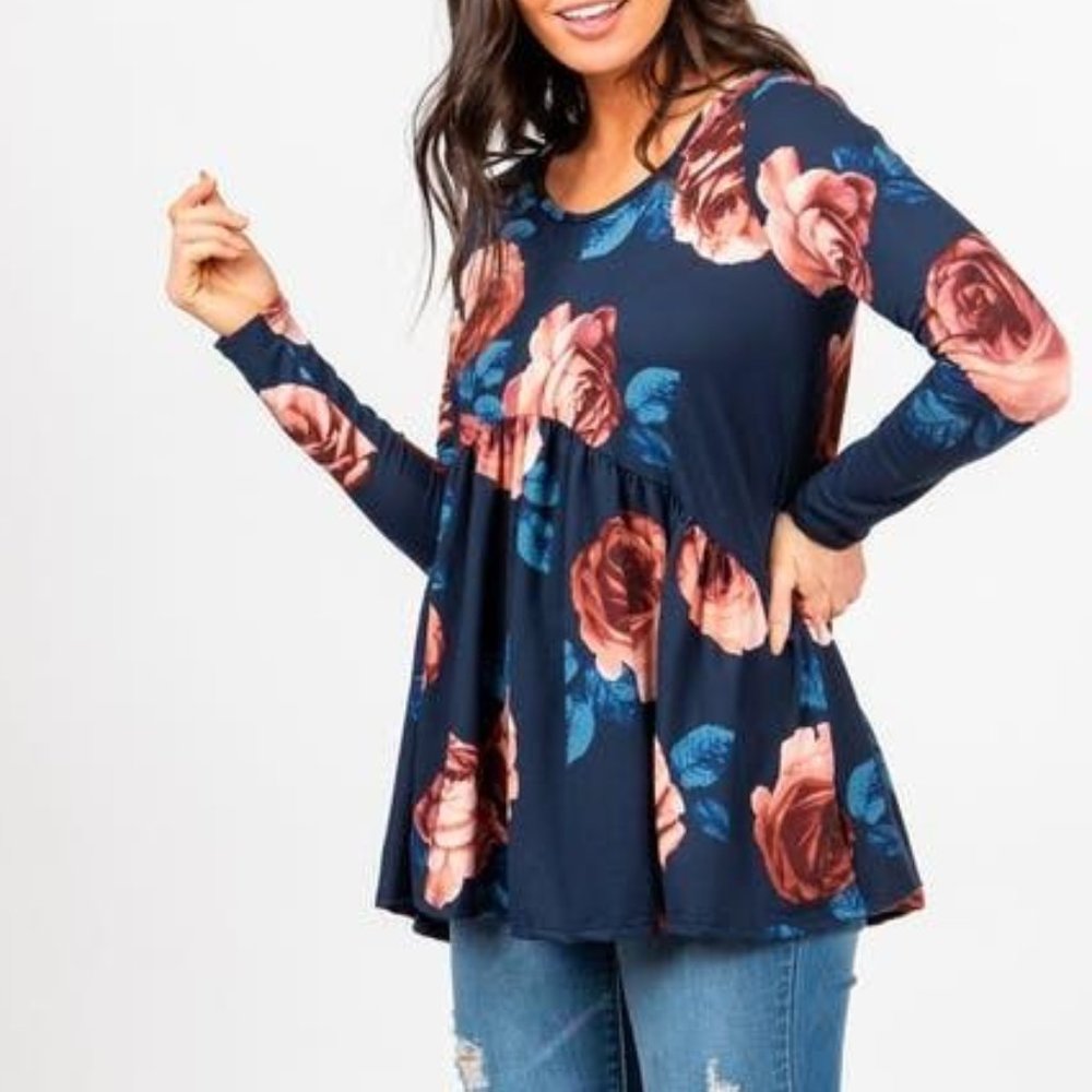 Agnes & Dora Muse Top Long Sleeve Navy Floral XXS NWT